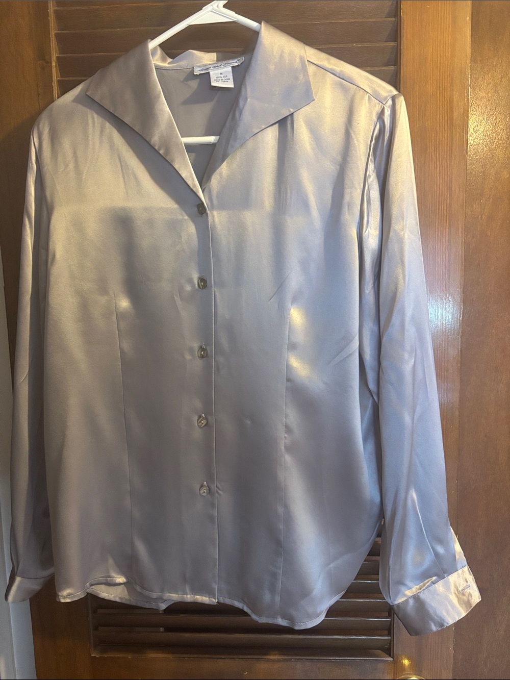 Silky Silver Long-Sleeve Button-Up Shirt